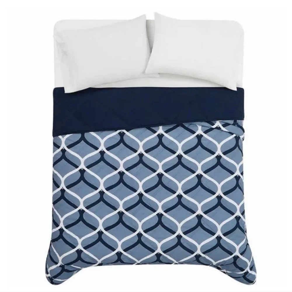 SEASONS Queen Alternative Down Diamond Quilted Reversible Comforter Navy Blue